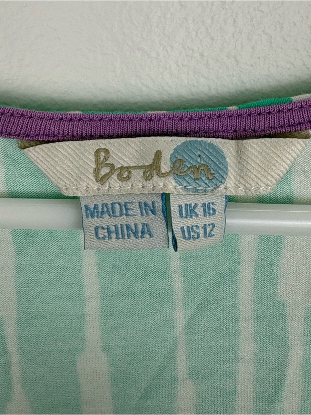 Boden Mint Green & White Striped V-Neck Tank sz 12 Twee Cottagecore soft stretch - Picture 2 of 9
